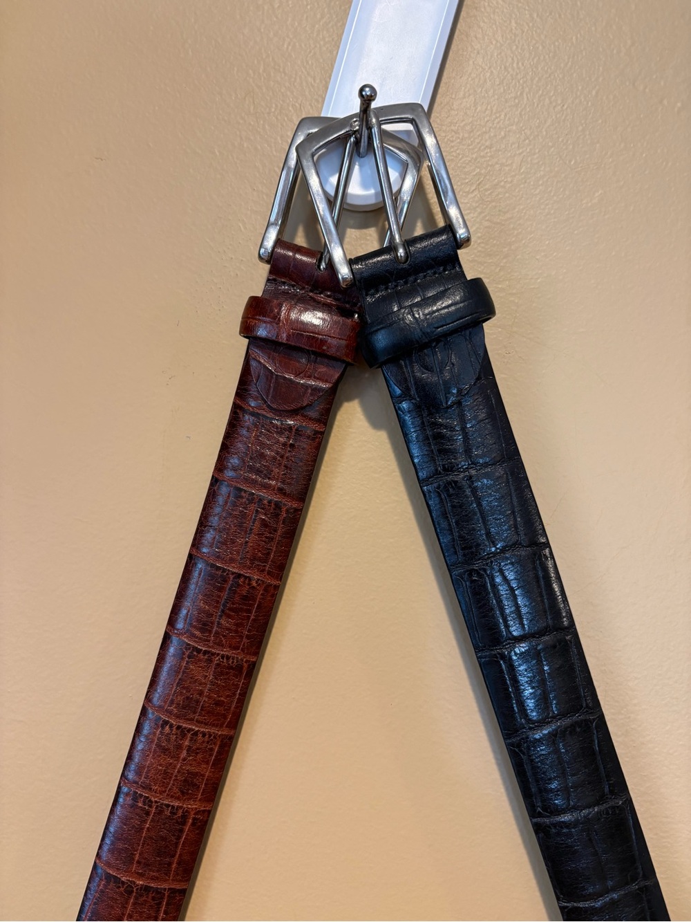 Canali Pair Black Brown Alligator Style Italian Leather Belts Size 34-36 Bundle - Picture 11 of 14